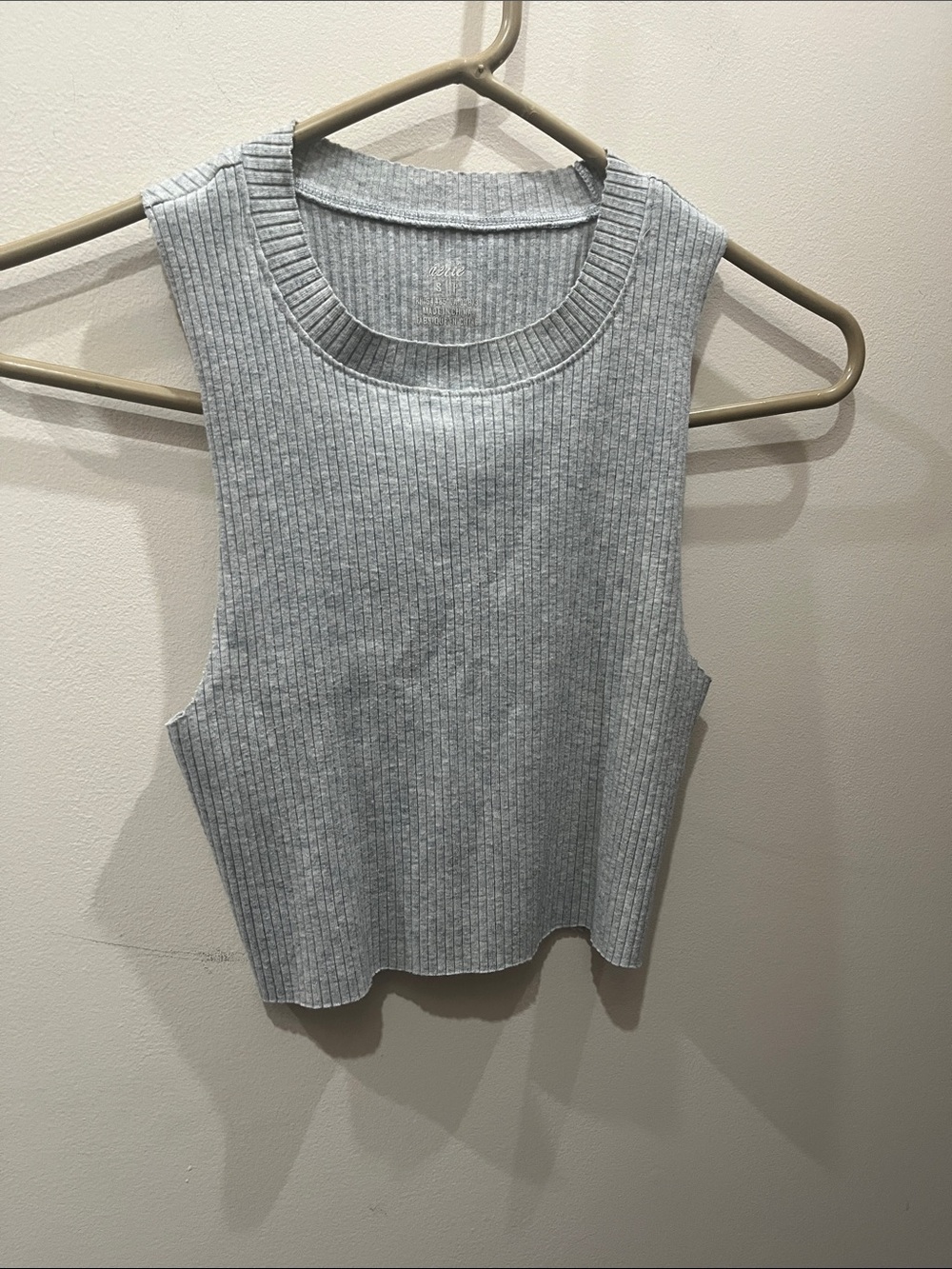 aerie Ribbed Crewneck Cropped Tank Top - Light Gray